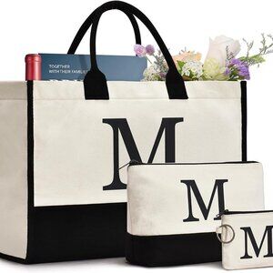 Canvas Tote Bag Large Capacity Personal Monogram Gift for Women Mom Teacher